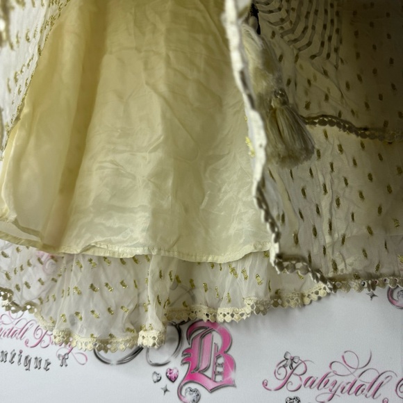 TRYB skirt boho fringe cream white gold polka dotted tassel luxury beachy vibe - Picture 7 of 11